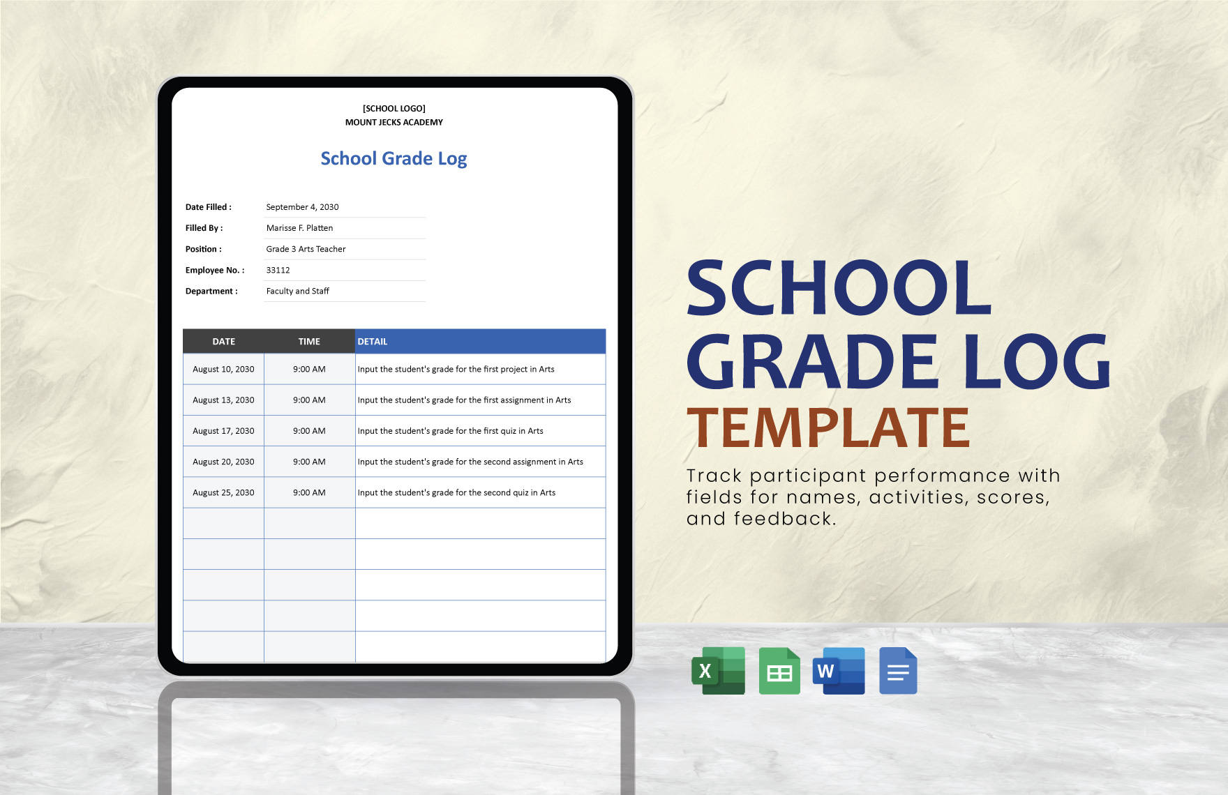 School Grade Log Template in Word, Excel, Google Docs, Google Sheets - Download | Template.net